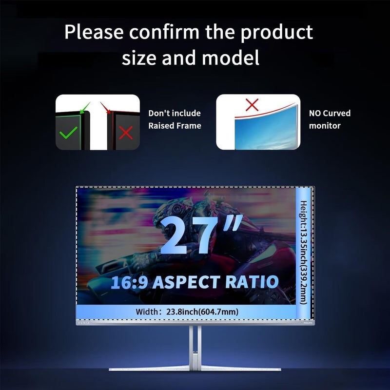 Phimoos [2 Pack] Magnetic Privacy Screen for 27 Inch Monitor – Removable Anti-Glare Blue Light Filter for 16:9 Widescreen Desktop PC, Matte/Glossy Reversible Eye Protection Film - Image 2